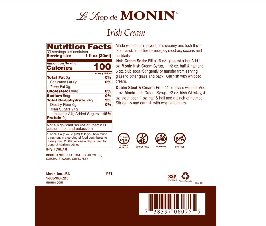 Monin Irish Cream Syrup