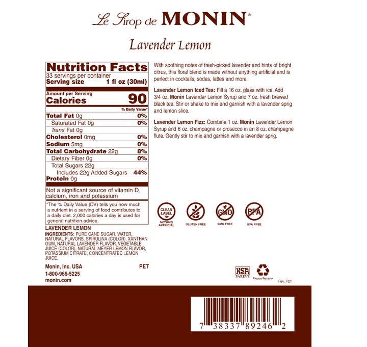 Monin Lavender Lemon Syrup