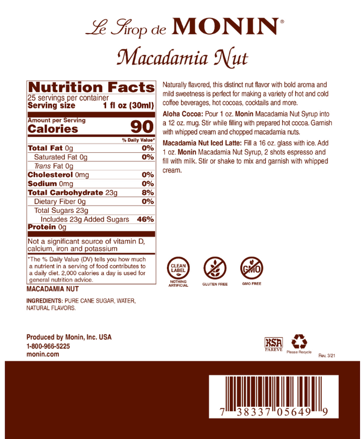Monin Macadamia Nut Syrup