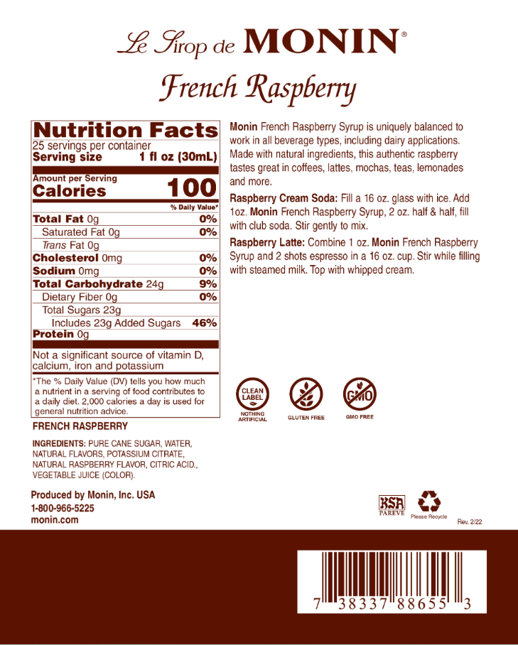 Monin French Raspberry Syrup