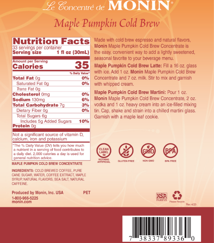 Monin Maple Pumpkin Cold Brew Concentrate