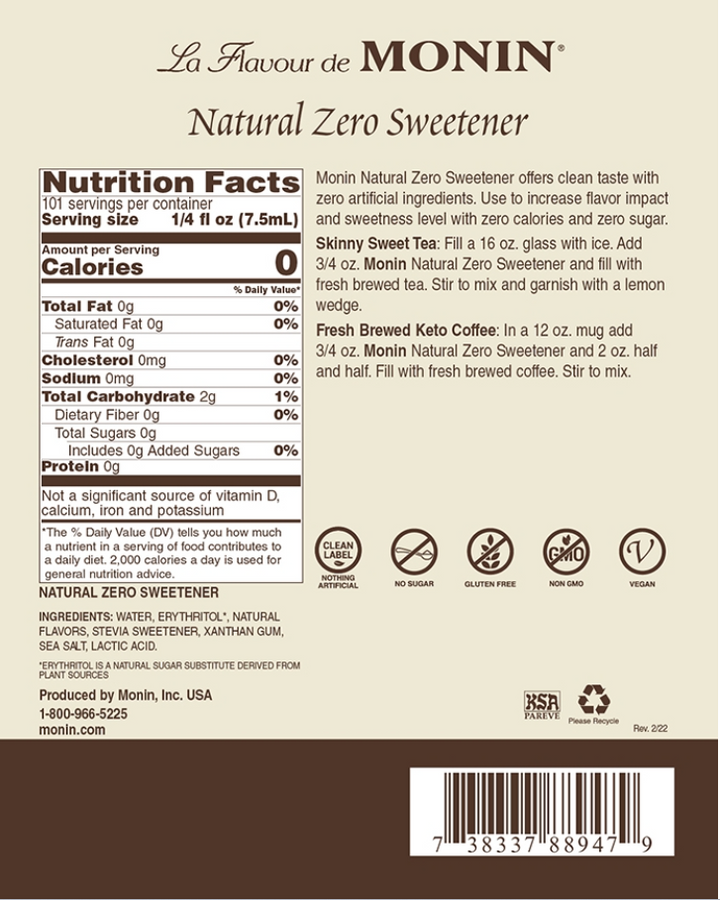 Monin Natural Zero Sweetener Syrup