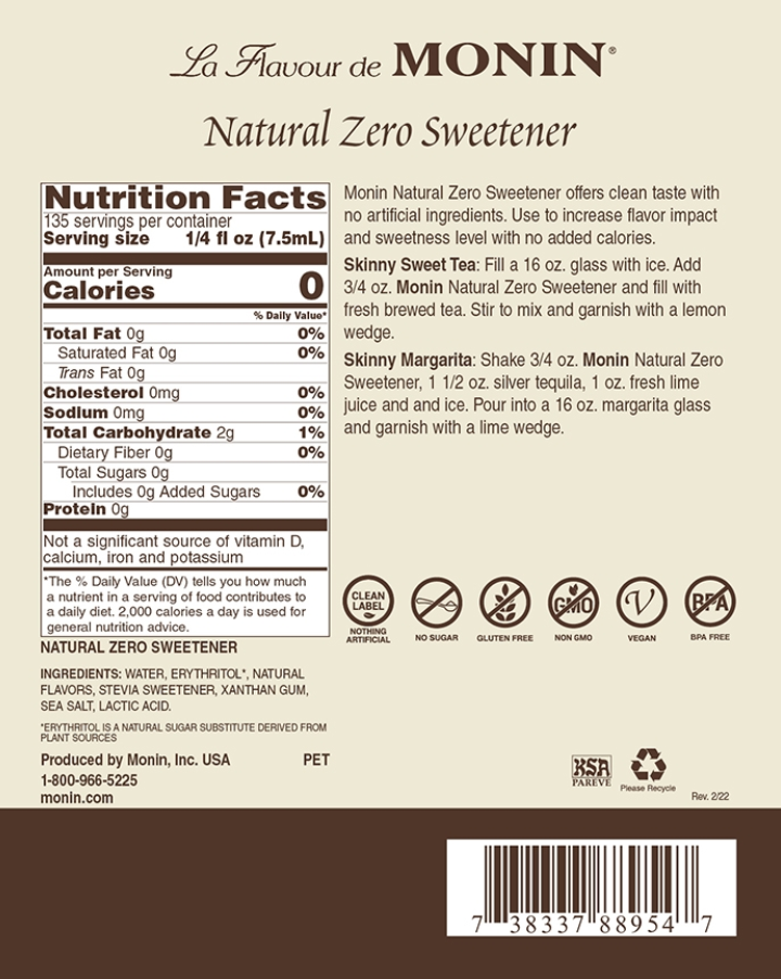 Monin Natural Zero Sweetener Syrup