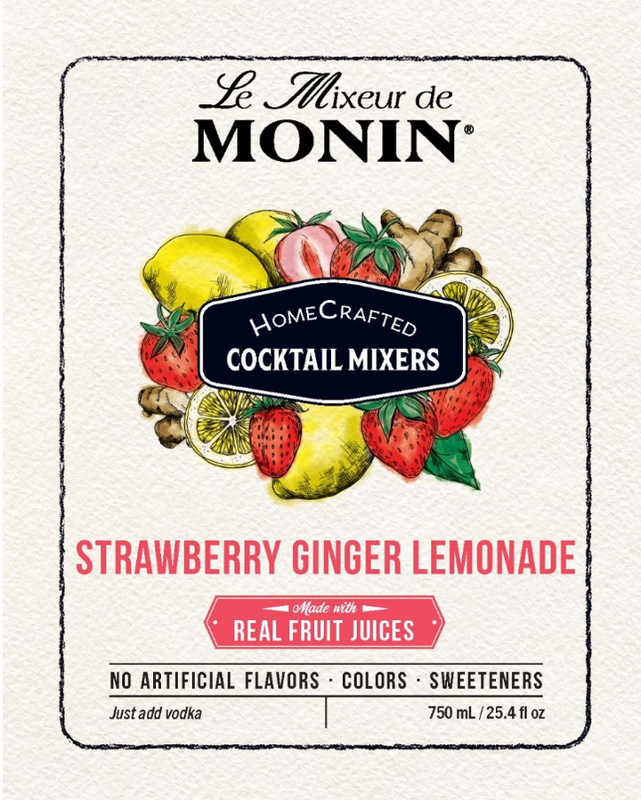 Monin HandCrafted Strawberry Ginger Lemonade Cocktail Mixer