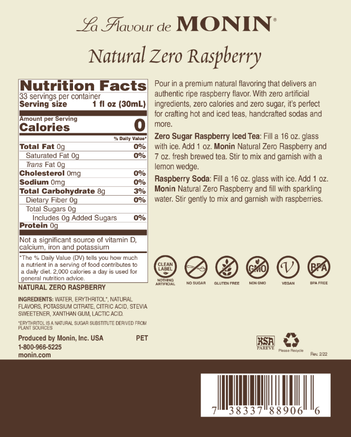 Monin Natural Zero Raspberry Syrup