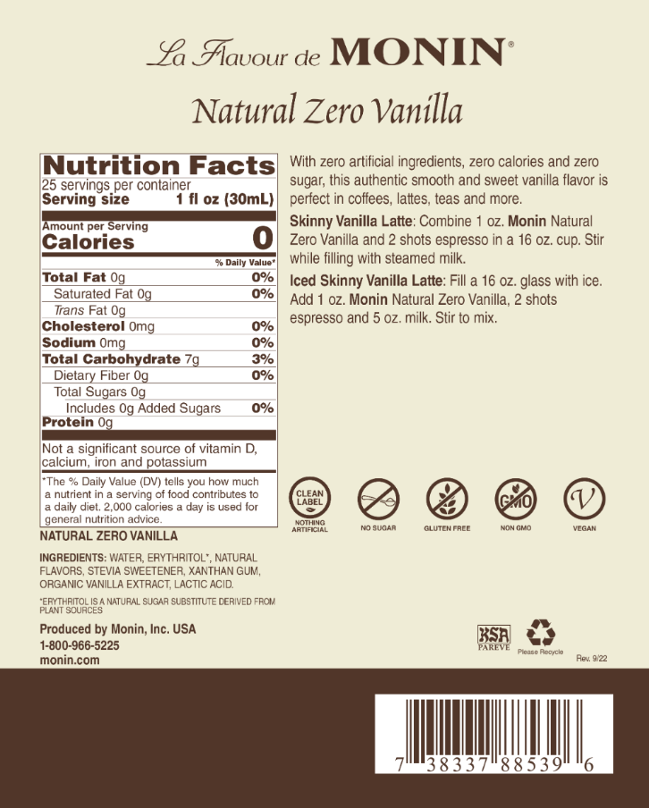 Natural Zero Vanilla Syrup