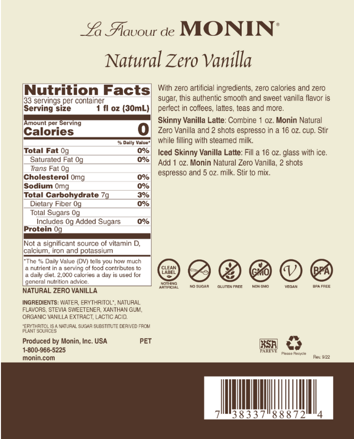 Natural Zero Vanilla Syrup