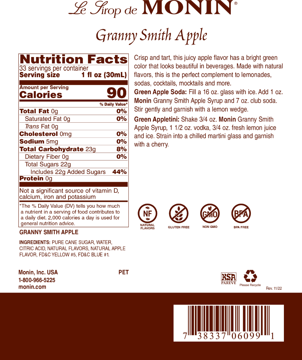 Monin Granny Smith Apple Syrup