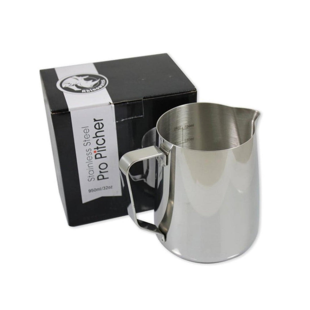 Rhino Coffee Gear Pro 32oz Stainless Steel Sprouted Milk Frothing Pitcher