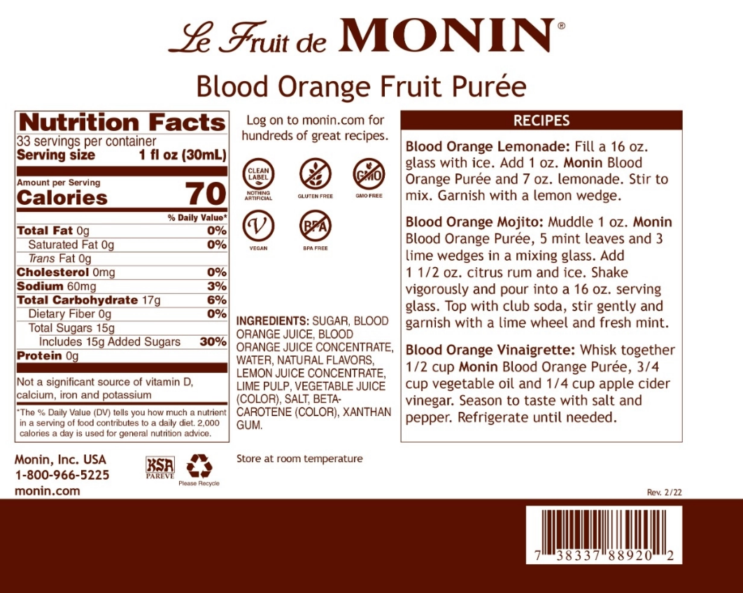 Monin Blood Orange Puree Concentrate - 4 x 1L