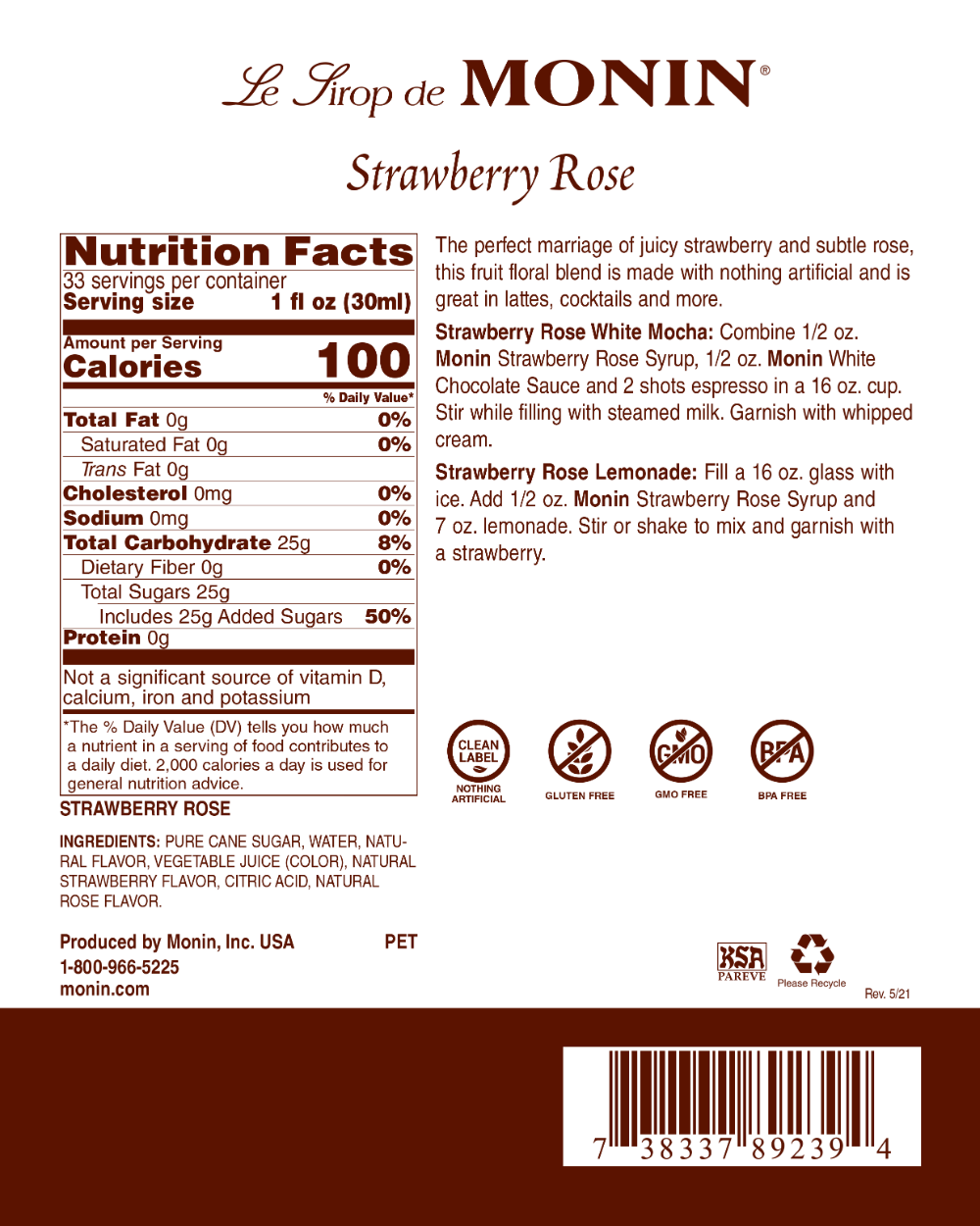 Monin Strawberry Rose Syrup